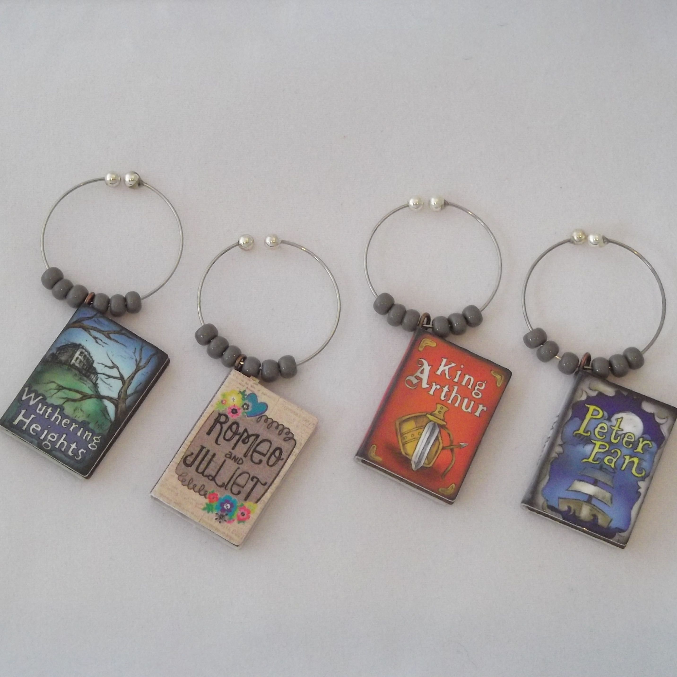 6 handmade Dickens miniature book wine glass charms perfect gift for a book club